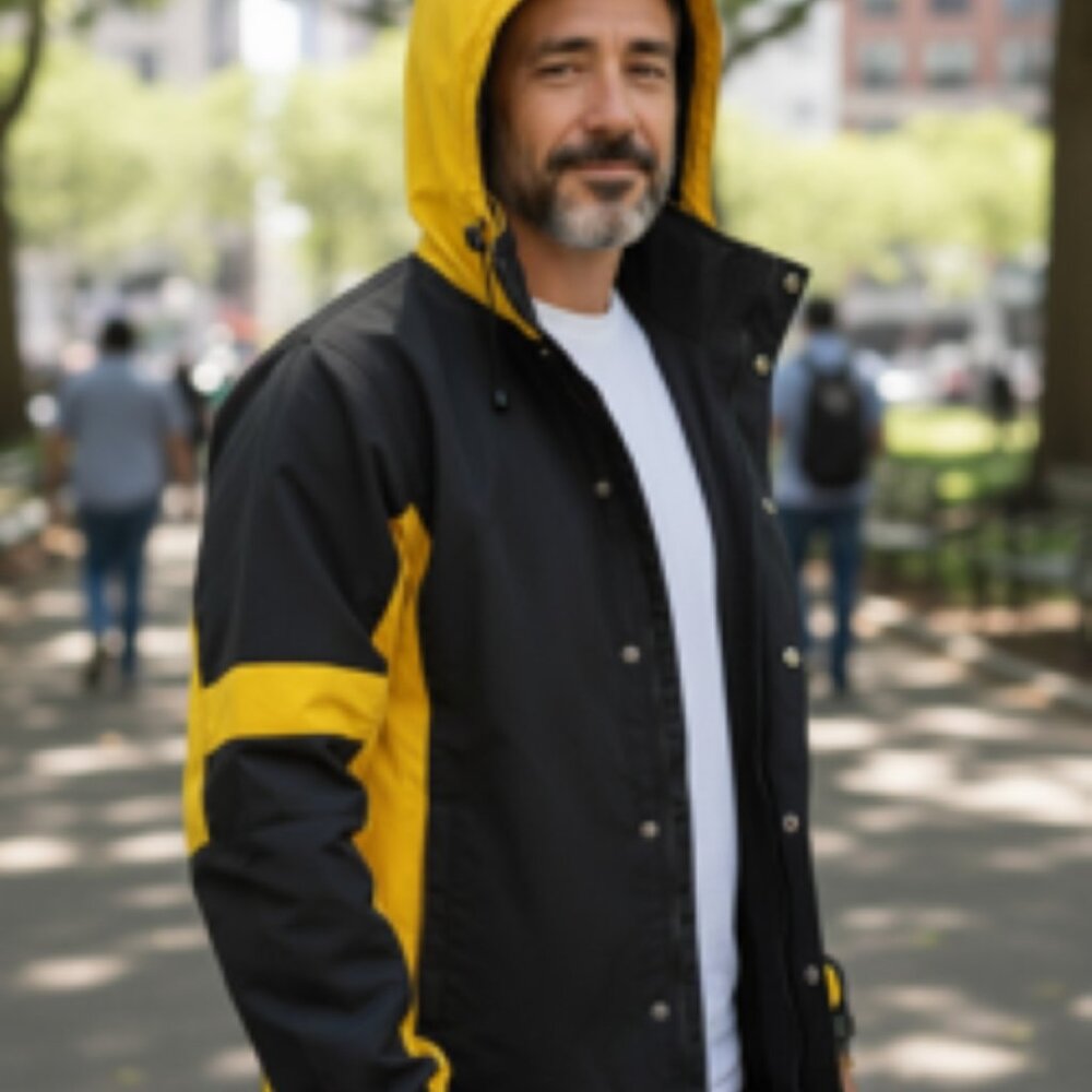 Jonathan Corey Black and Yellow Hooded Rain Camp Gear Jacket Parka - Picture 3 of 6